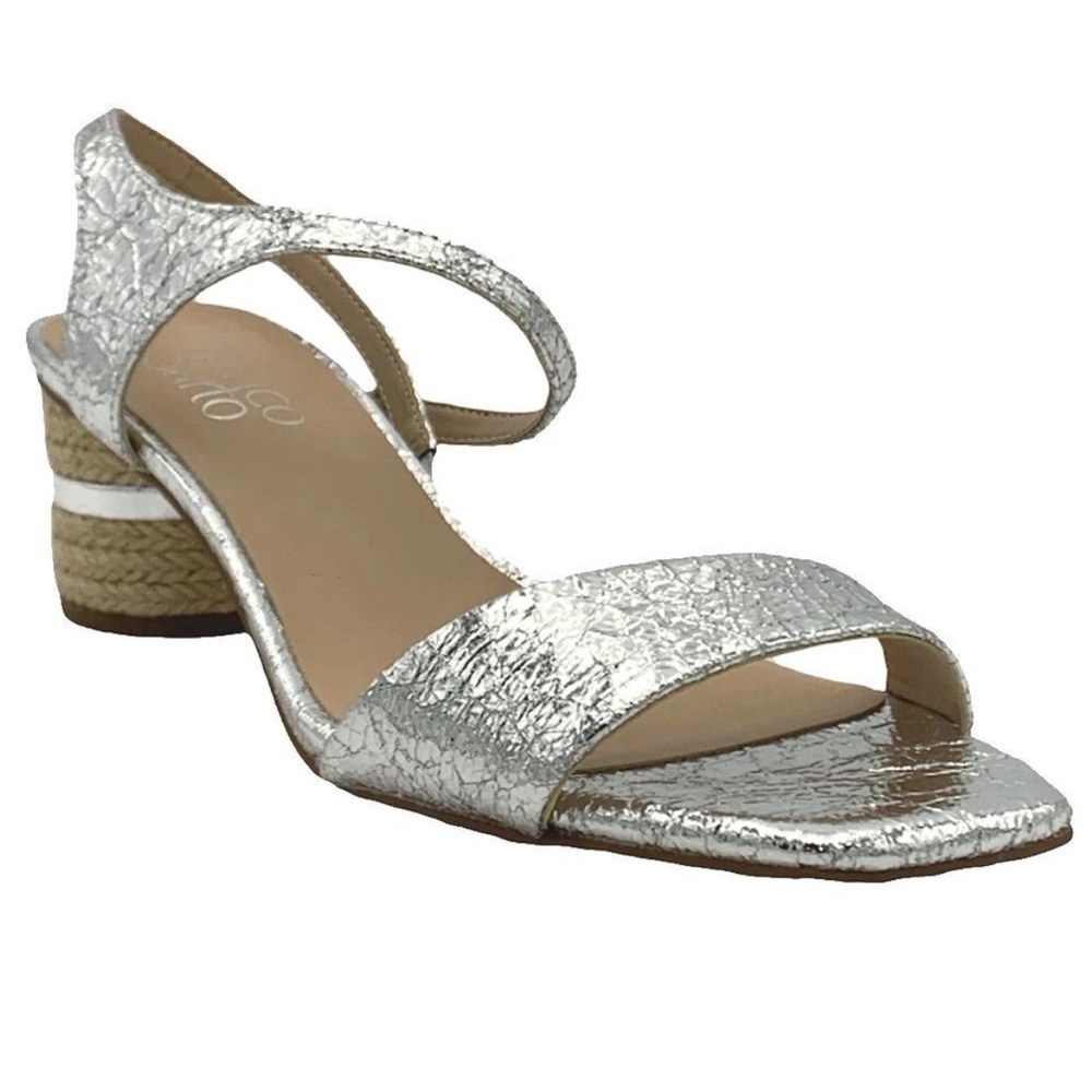 Franco Sarto Metallic Raffia Heel Melody Sandals Silver‎ 5.5